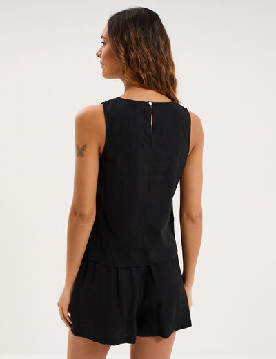 Blouse sans manches lin m&eacute;lang&eacute; noir femme