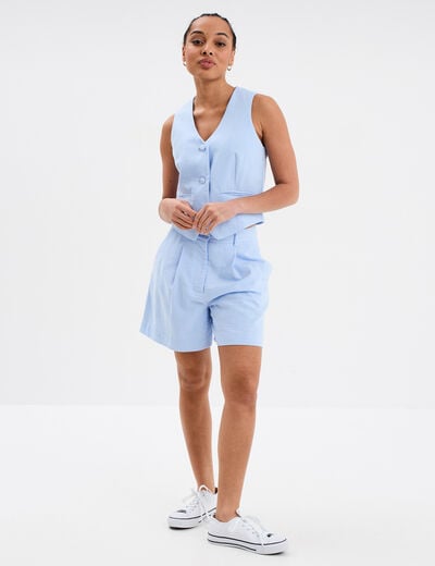 Short large avec pinces bleu ciel femme