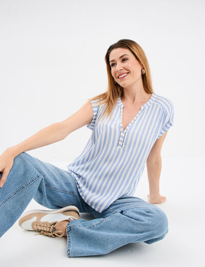 Blouse cr&eacute;pon manches courtes ecru femme