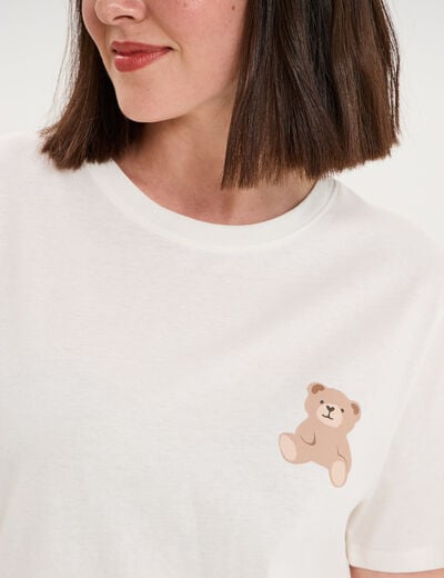 T-shirt col rond manches courtes coton blanc femme
