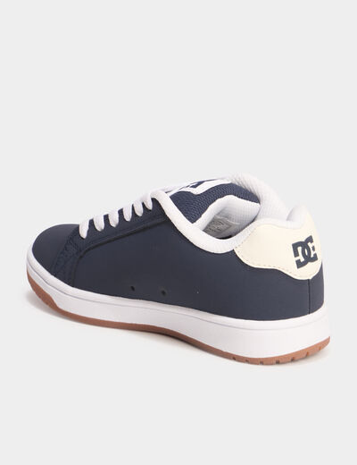 Tennis basses &agrave; lacets en cuir bleu marine gar&ccedil;on