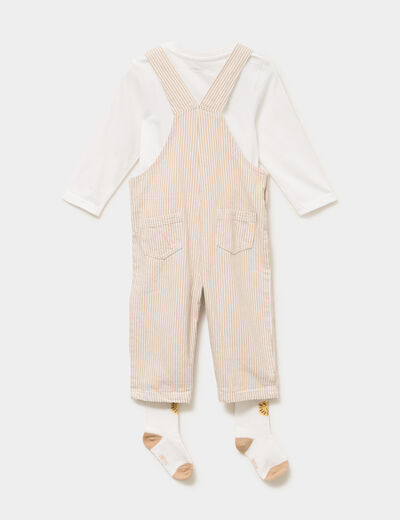 Ensemble 3 pi&egrave;ces salopette beige b&eacute;b&eacute; gar&ccedil;on
