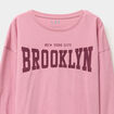T-shirt col rond manches longues coton vieux rose fille
