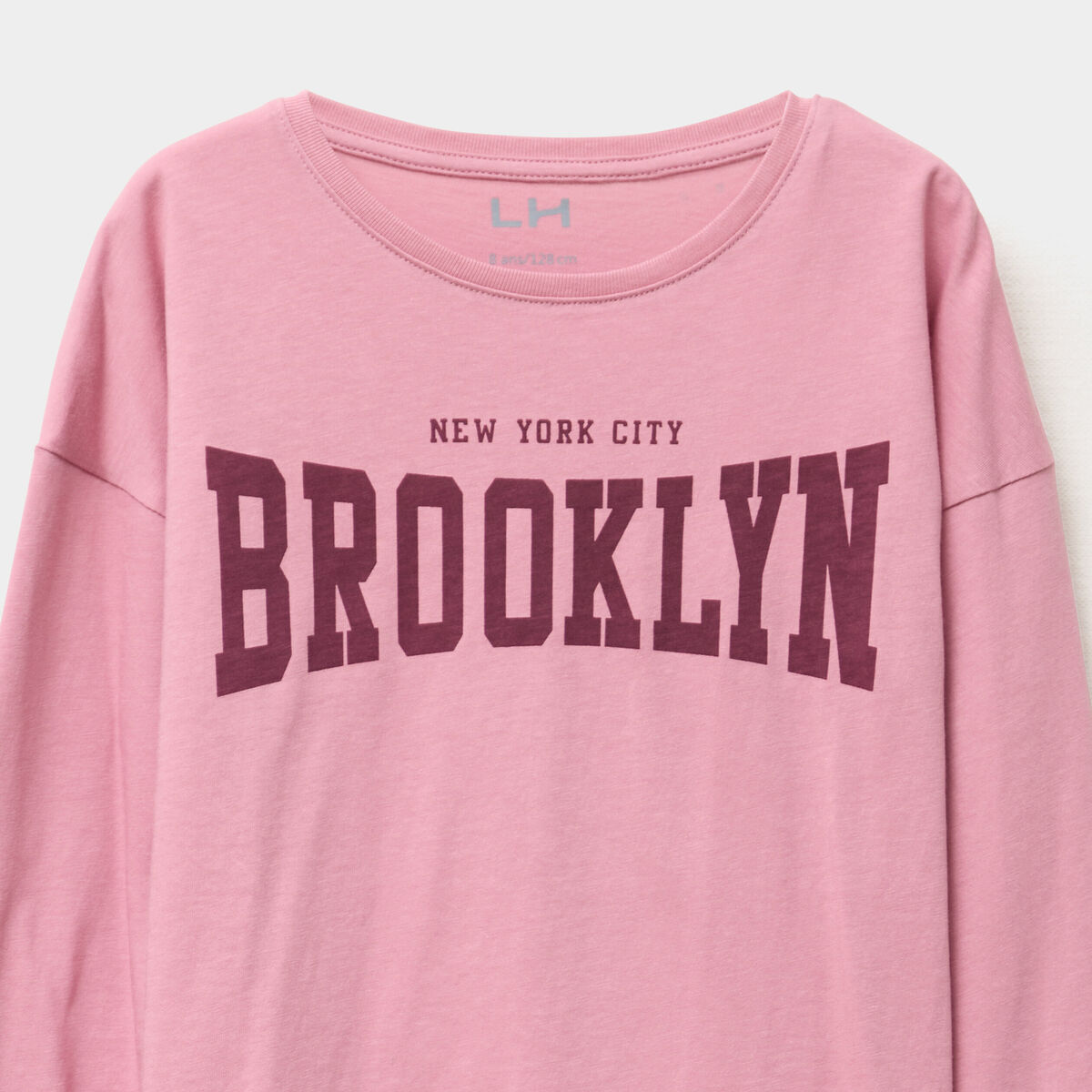 T-shirt col rond manches longues coton vieux rose fille