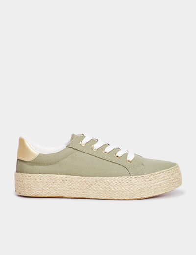 Tennis basses toile plateformes vert kaki femme