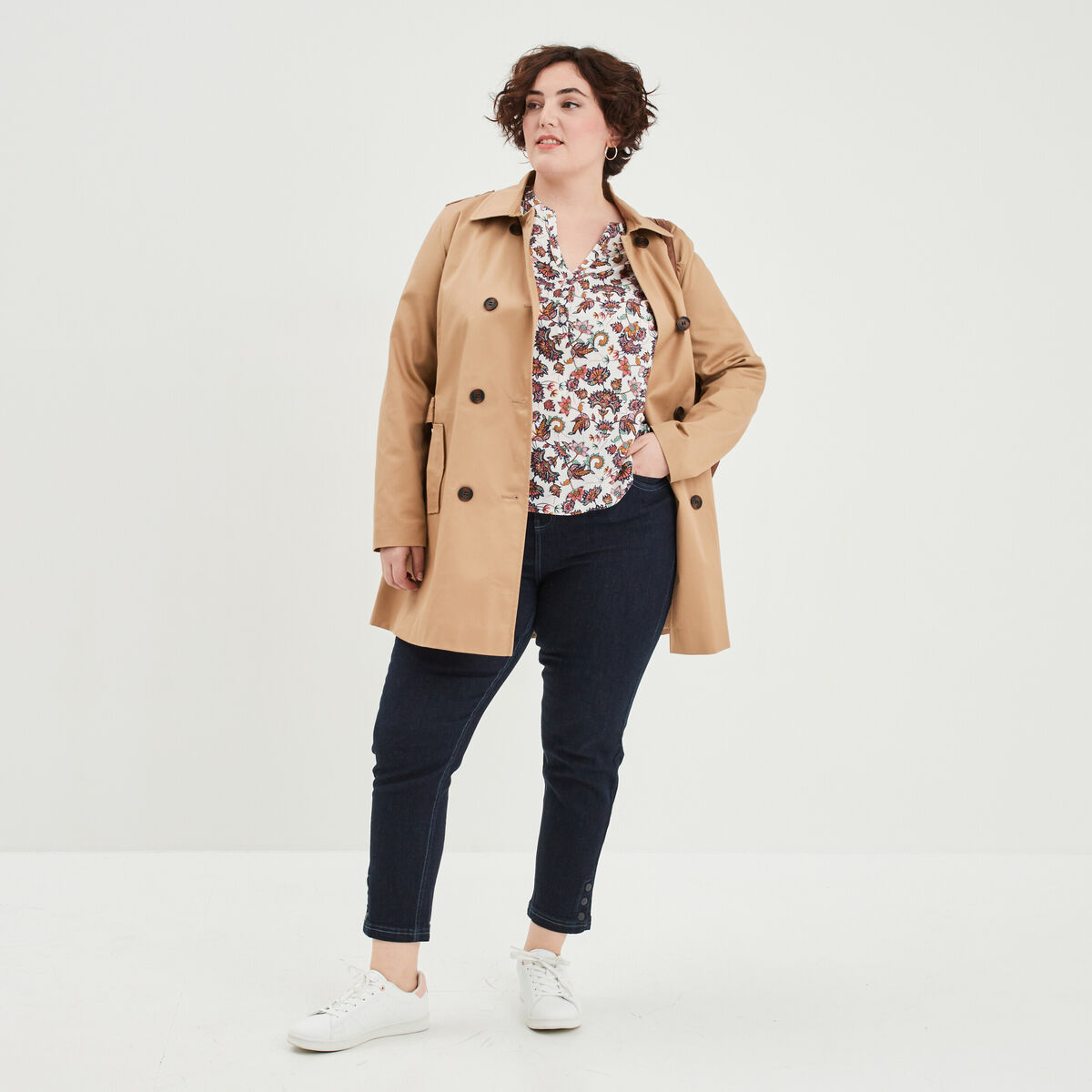 Jeans slim taille haute 7/8ème bleu femme grande taille