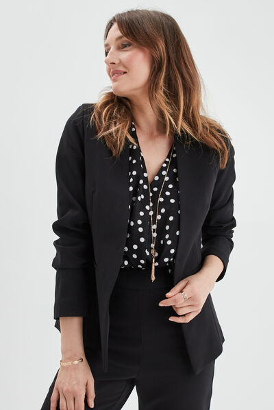 Veste blazer cintrée col en V noir femme