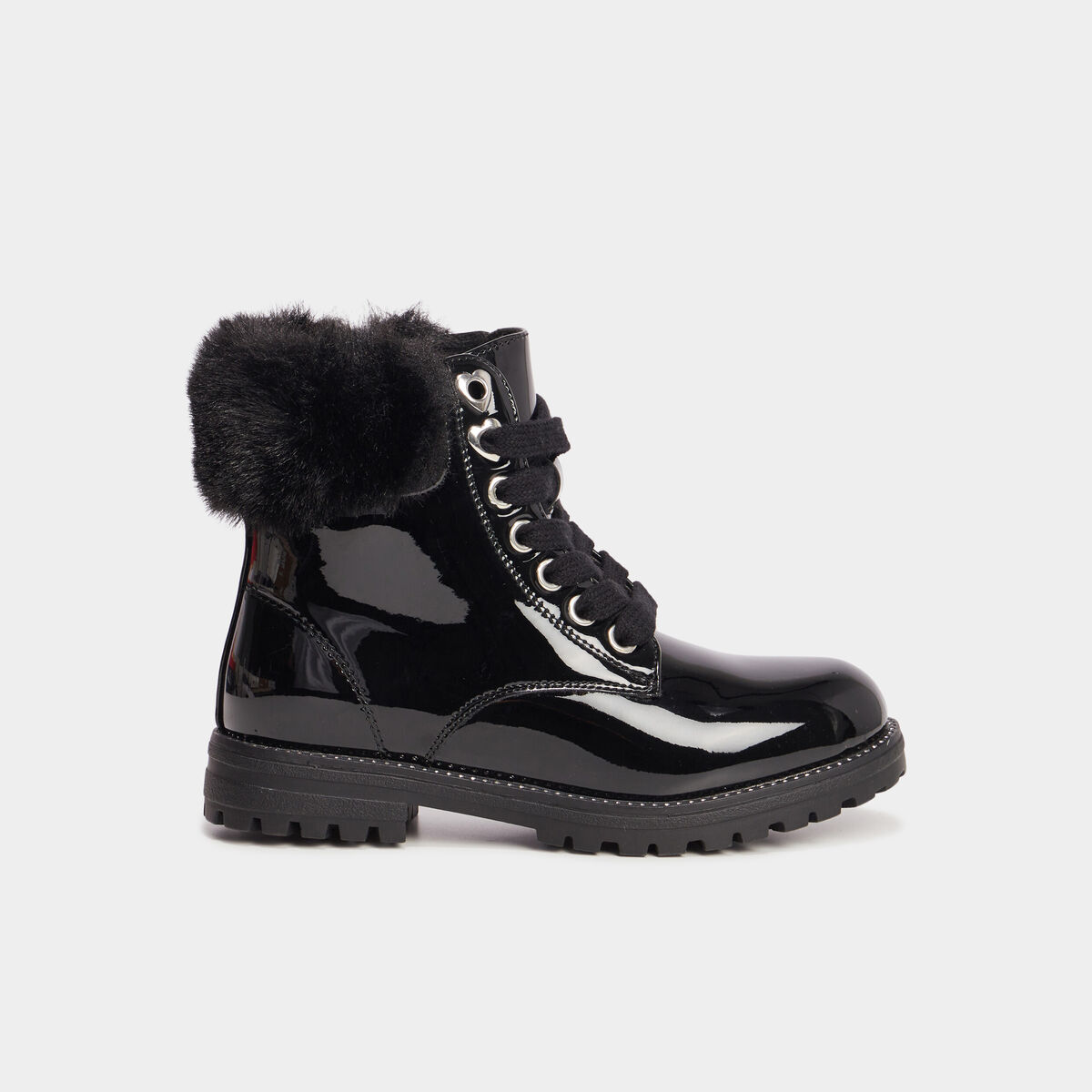 Bottines vernies bords fausse fourrure noir fille