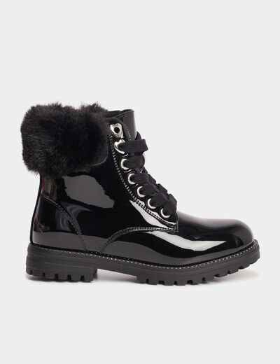 Bottines vernies bords fausse fourrure noir fille