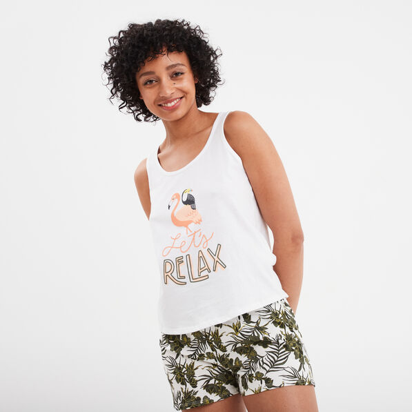 Ensemble pyjama short et débardeur coton blanc femme