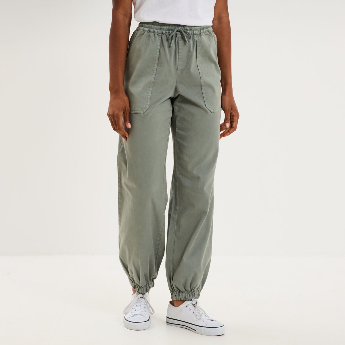 Pantalon molleton cargo droit cropped vert pastel femme
