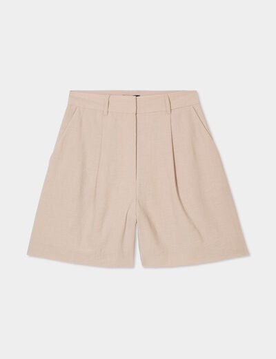 Short large avec pinces beige femme