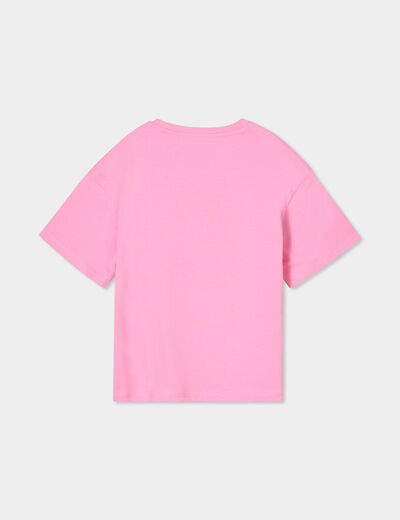 T-shirt col rond manches courtes coton rose fille