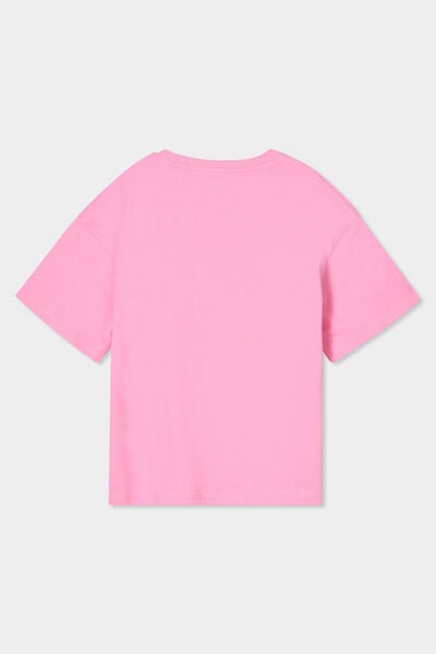 T-shirt col rond manches courtes coton rose fille