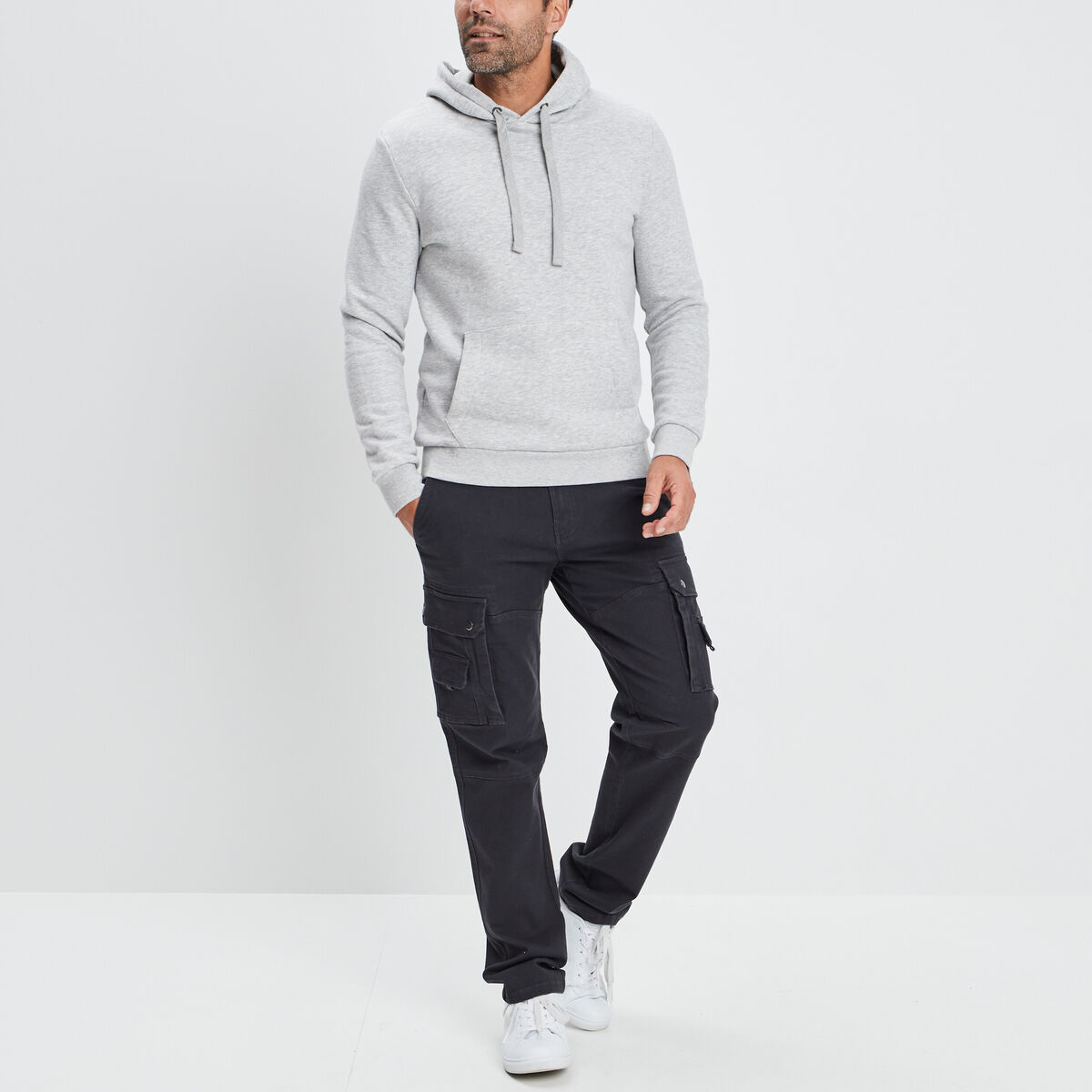 Sweat molleton à capuche hoodie gris clair homme