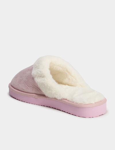 Chaussons mules fourr&eacute;s rose femme
