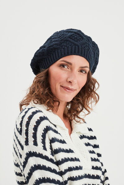 Bonnet tricoté bleu marine femme