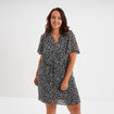 Robe courte col tunisien manches courtes noir femme grande taille