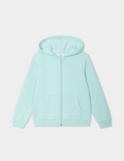 Sweat zipp&eacute; &agrave; capuche droit molleton vert pastel fille