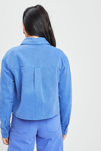 Surchemise cropped manches longues bleu electrique femme