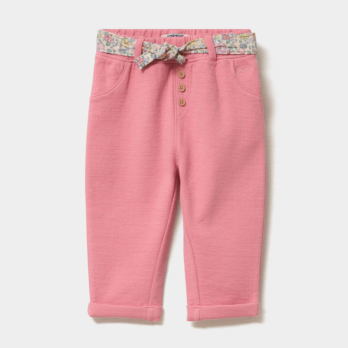 Pantalon cigarette en maille &agrave; ceinture rose b&eacute;b&eacute; fille