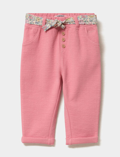 Pantalon cigarette en maille &agrave; ceinture rose b&eacute;b&eacute; fille