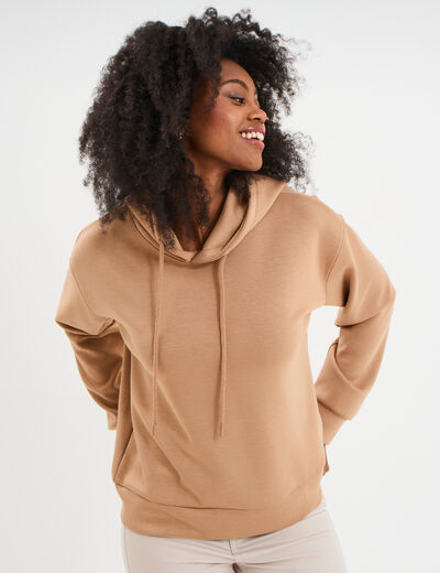 Sweat hoodie manches longues à capuche taupe femme