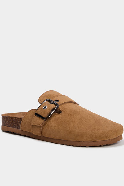 Mules su&eacute;dine avec boucles marron femme