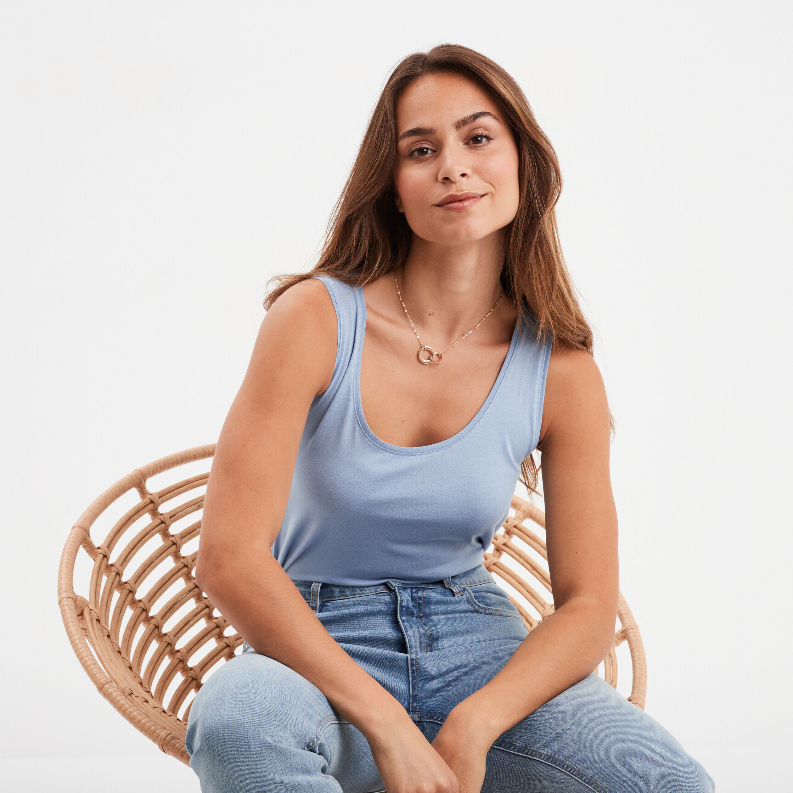 Débardeur bretelles larges coton bleu clair femme LH