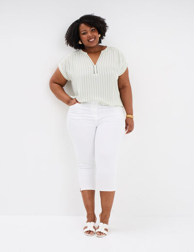 Pantalon corsaire skinny taille haute blanc femme grande taille