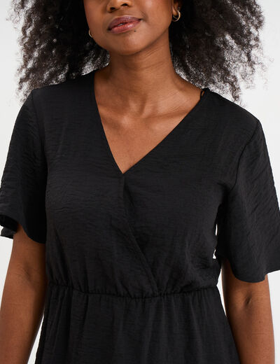Robe courte col cache-coeur noir femme