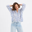 T-shirt ajouré manches 3/4 col en V bleu lavande femme