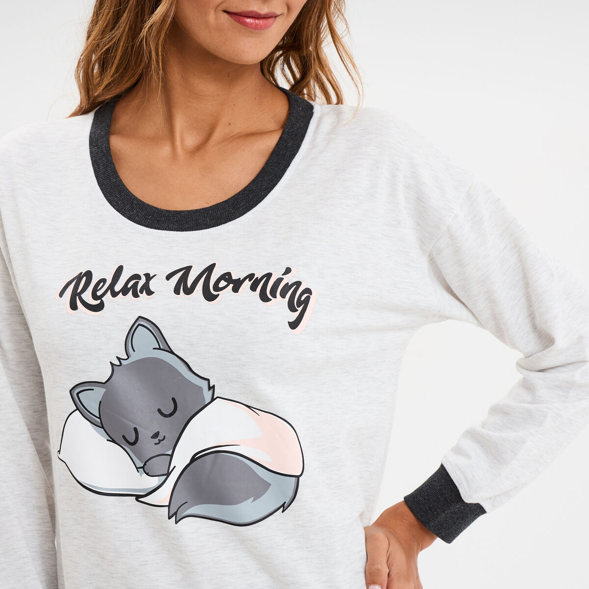 Ensemble pyjama 2 pi&egrave;ces gris clair femme