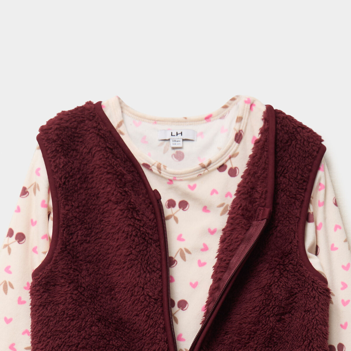 Ensemble pyjama 3 pi&egrave;ces veste polaire ecru fille