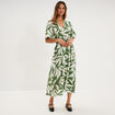 Robe longue col V taille &eacute;lastiqu&eacute;e vert kaki femme