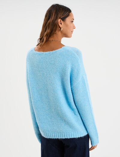 Gilet col en V manches longues bleu clair femme
