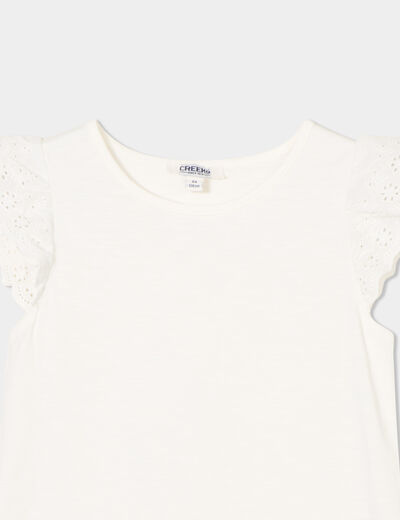 T-shirt manches broderie anglaise ivoire fille