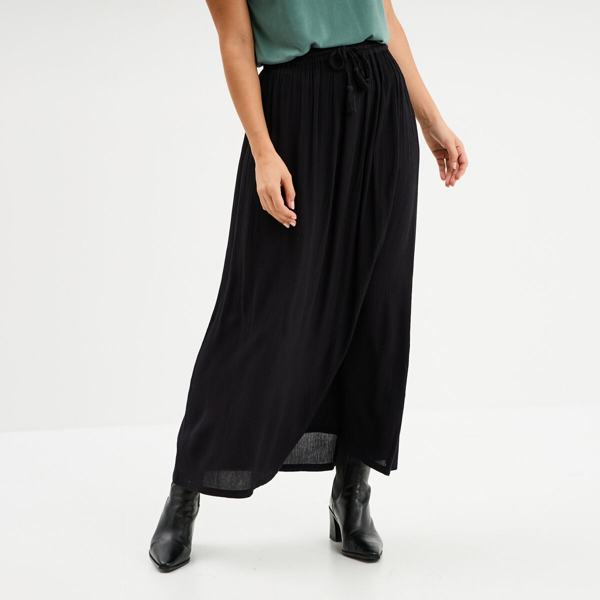 Jupe longue droite fluide noir femme