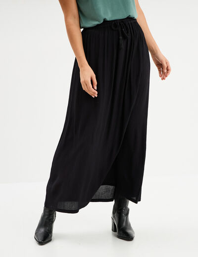 Jupe longue droite fluide noir femme