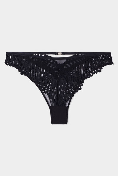 Tanga high leg en dentelle noir femme