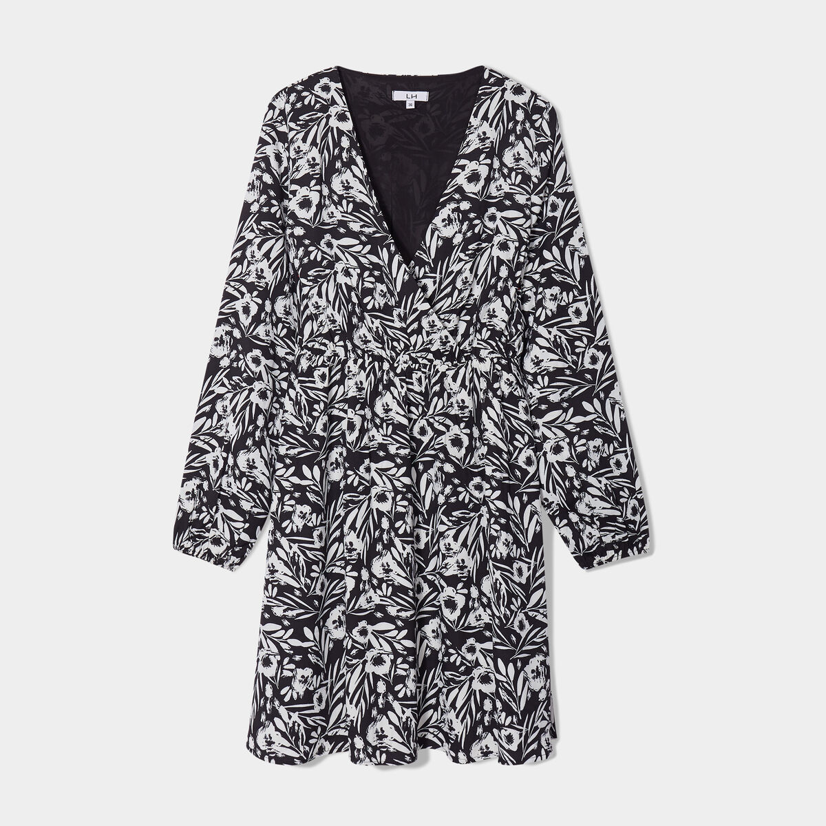 Robe courte fluide col cache-coeur noir femme