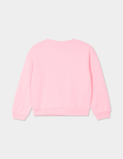 Sweat col rond manches longues rose fluo fille