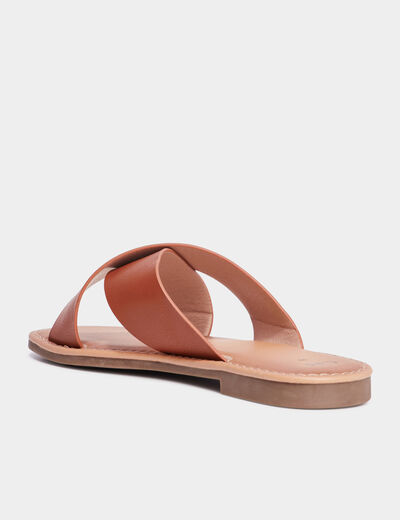 Mules brides larges crois&eacute;es marron femme