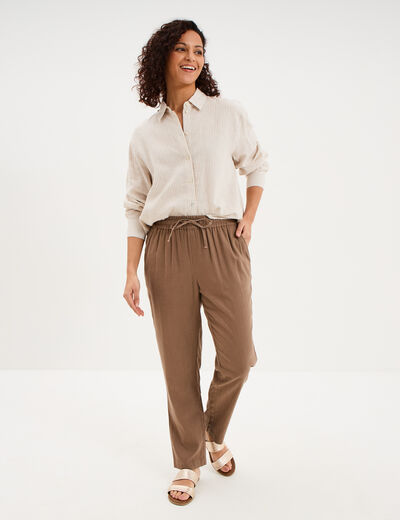 Chemise oversize lin m&eacute;lang&eacute; beige femme