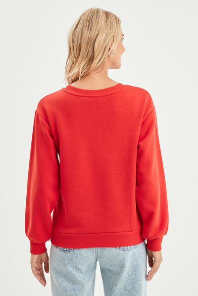 Sweat de Noël col rond Stitch rouge femme