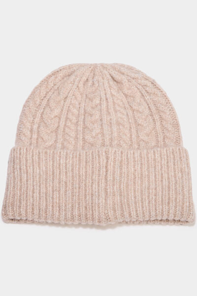 Bonnet tricot&eacute; torsades beige femme
