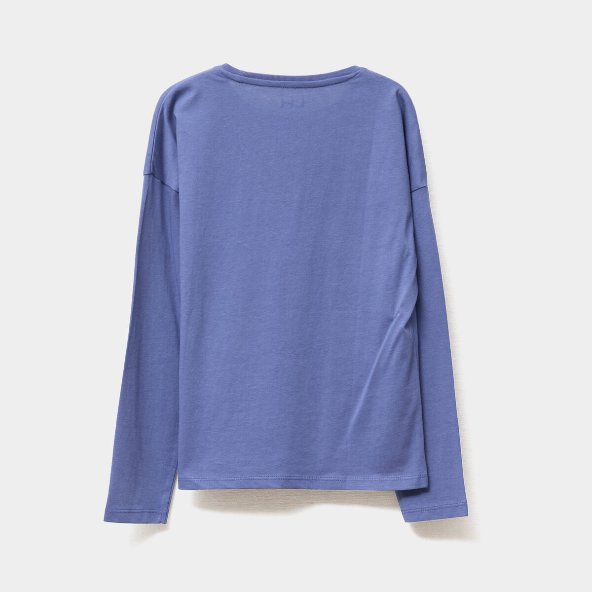T-shirt col rond manches longues coton bleu gris fille