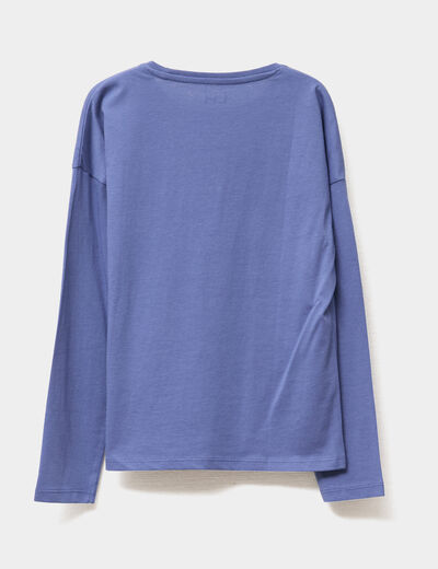 T-shirt col rond manches longues coton bleu gris fille