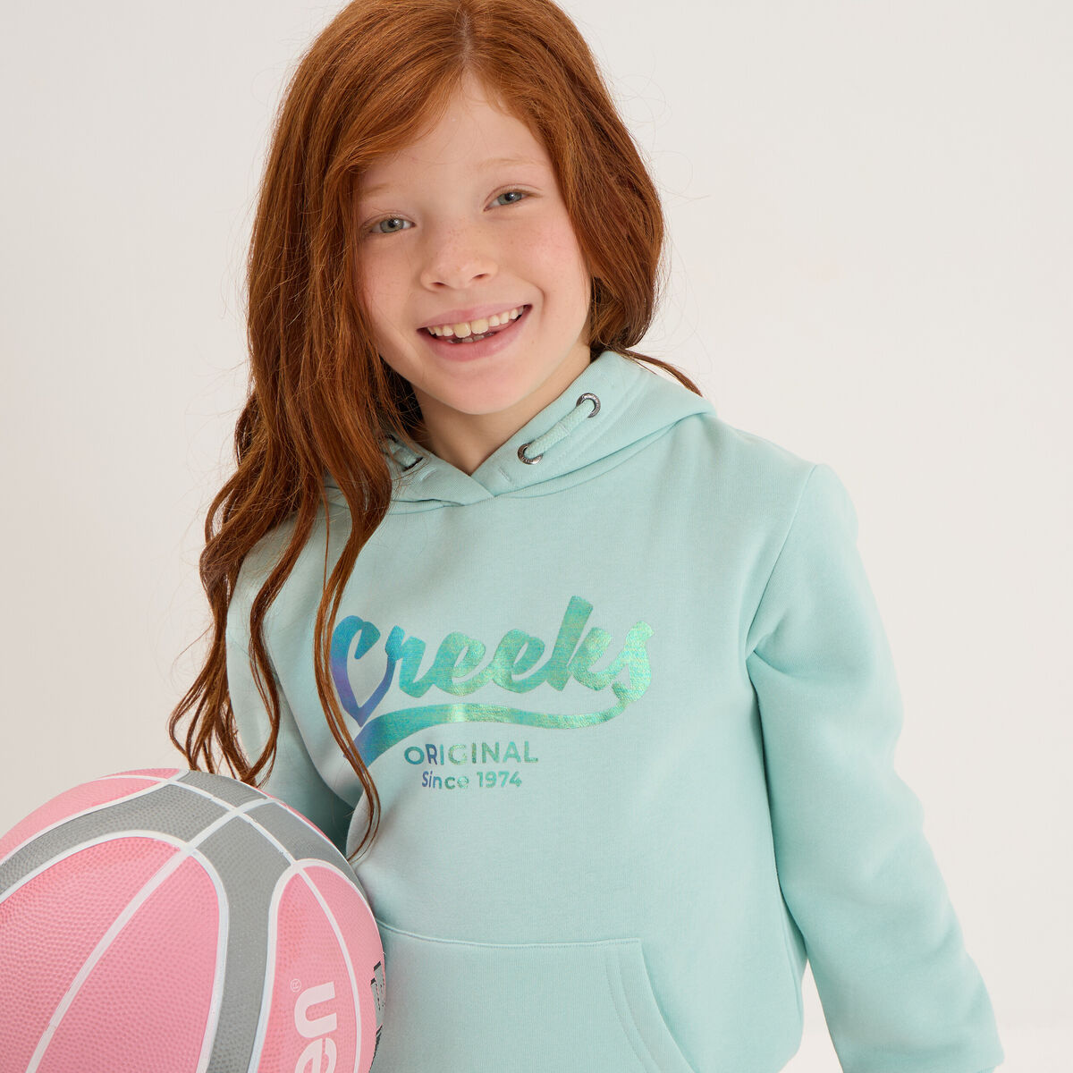 Sweat &agrave; capuche hoodie &agrave; logo vert pastel fille