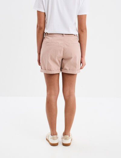 Short chino ceinture tressée rose poudrée femme